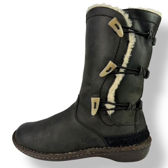 UGG Australia 5156 Vintage Y2K Black Leather Toggle Shearling Boots Women’s 8 - Picture 7 of 12